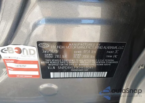 2019 Hyundai Elantra Sel from USA, damaged, VIN 5NPD84LF1KH458041